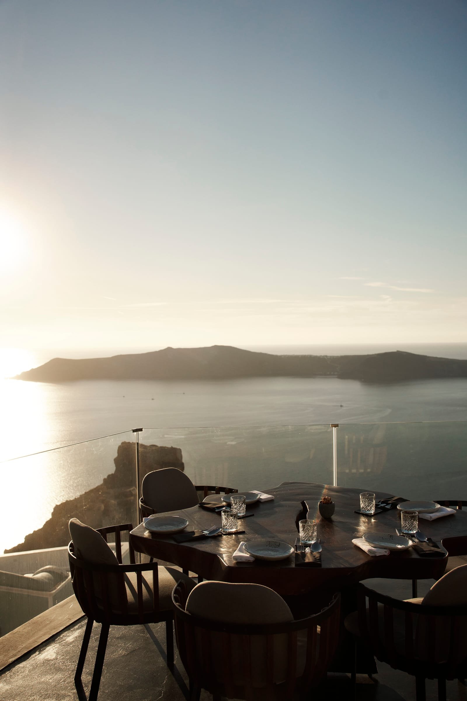 Mavro Restaurant, Imerovigli, Santorini — table set for dinner overlooking the caldera