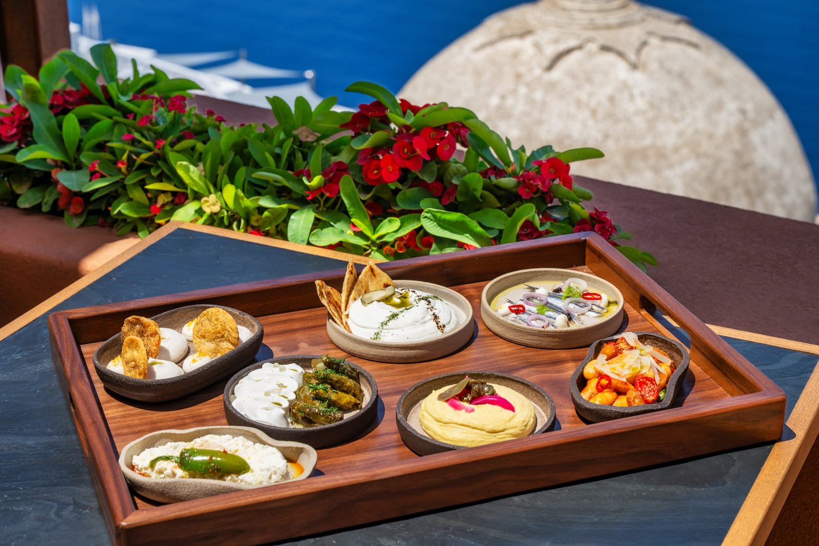 Rizes Gastro Taverna, Fira, Santorini — evening view